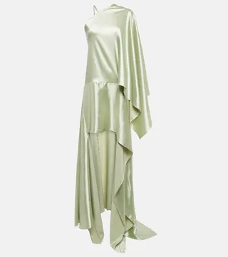 Asymmetric satin gown