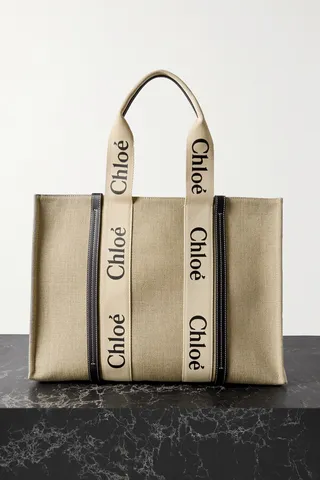 Chloé - + Net Sustain Woody Large Leather-trimmed Linen Tote - Blue