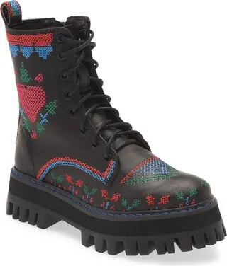 Stitched Lace-Up Boot
