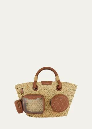 Multi-Pocket Basket Straw Tote Bag