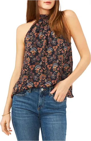 Womens Floral Tie Neck Halter Top