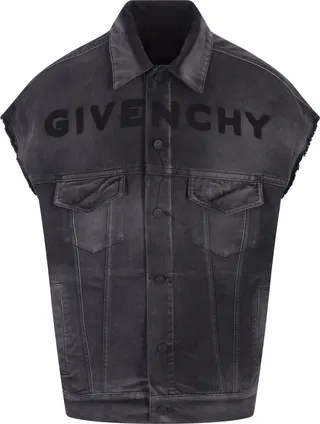 Sleeveless Jacket In Black Denim With Logo
