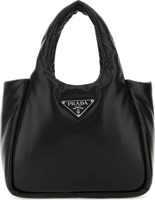 Prada Logo-Plaque Padded Medium Tote Bag