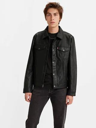 Levi's Faux Leather Trucker Jacket - Men's - Black w Chambray Lining