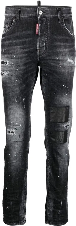 Distressed-Finish Denim Jeans