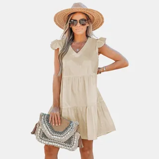 Women's Ruffled Tiered Hem Dress - Cupshe-L-Beige