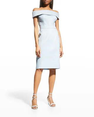 Off-Shoulder Metallic Jacquard Sheath Dress