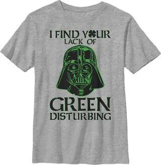 Boy's Star Wars St. Patrick's Day Darth Vader I Find your Lack of Green Disturbing T-Shirt - Athletic Heather - Small