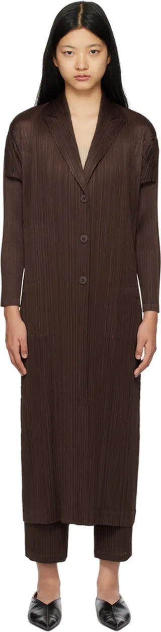 Pleats Please Issey Miyake Brown Forward 2 Coat