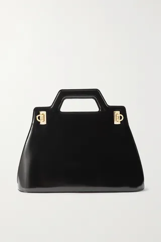 Ferragamo - Wanda Small Embellished Glossed-leather Tote - Black