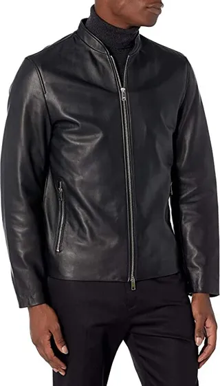 Theory Men's Moore Full Zip Basic Leather Jacket (Black) Men's Jacket