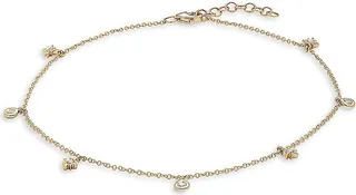 14K Yellow Gold & 0.16 TCW Diamond Station Anklet