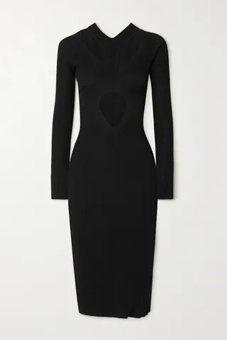 Caes - Cutout Layered Ribbed Stretch-knit Midi Dress - Black