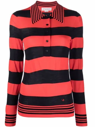 Striped-Knit Longsleeved Polo Shirt
