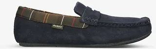 Mens Navy Porterfield Checked-trim Suede and Cotton Slippers