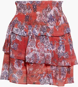 Herty tiered shirred printed crepe mini skirt