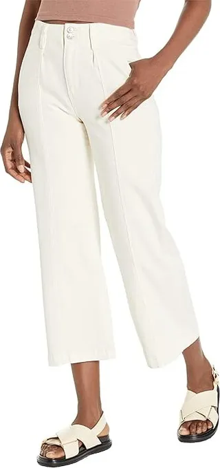 Paige Brooklyn Crop Wide Waistband Double Button (Quartz Sand) Women's Casual Pants