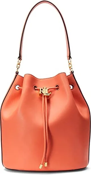 LAUREN Ralph Lauren Leather Large Andie Drawstring Bag (Portside Coral) Handbags