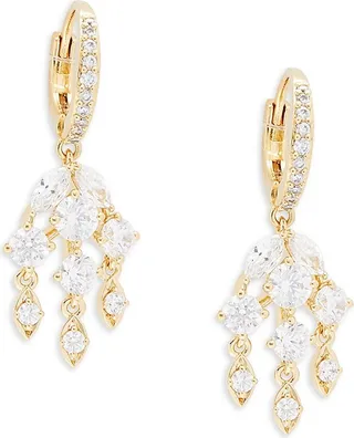 Prima 18K Goldplated & Cubic Zirconia Chandelier Huggies Earrings