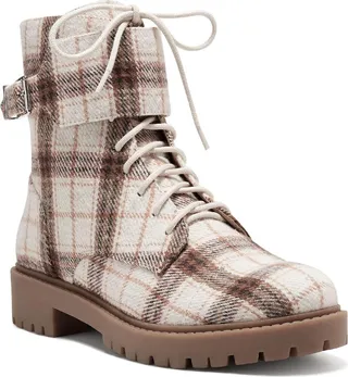 Karia 2 Womens Plaid Ankle Combat & Lace-up Boots