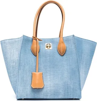 Leather-Trim Denim Tote