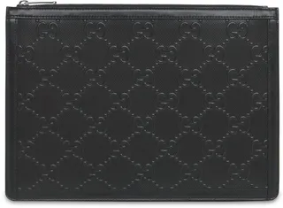 Gg Embossed Leather Pouch