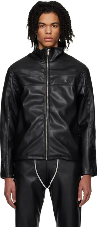 GmbH Black Fitted Faux-Leather Jacket