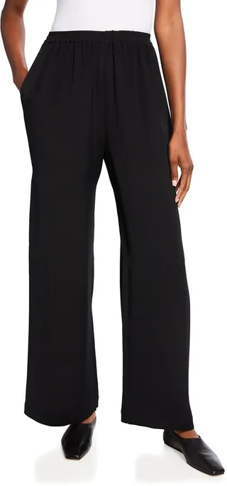 Flared Wide-Leg Silk Trousers