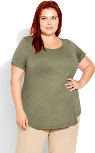 EVANS | Women's Plus Size Slub Tee - sage - 30W