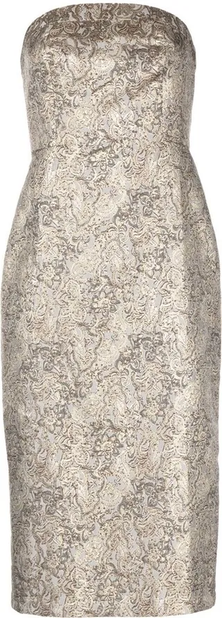 Isa gilded jacquard midi dress