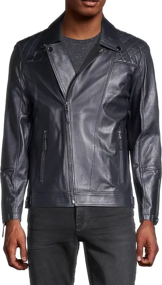 Quilted Asymmetric Leather Moto Jacket