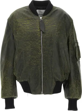 The Attico Crinkle Effect Zipped Bomber Jacket