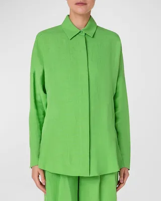Linen Button-Front Blouse