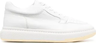 Square-Toe Leather Low-Top Sneakers