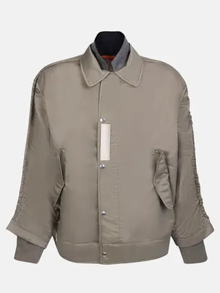 Glossy Finish Light Khaki Bomber Jacket