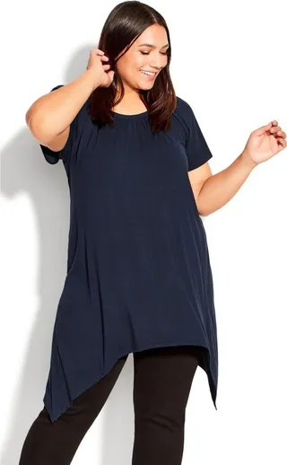 EVANS | Women's Plus Size Hanky Hem Plain Tunic - navy - 14W