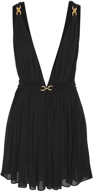 Embroidered Pleated Mini Dress