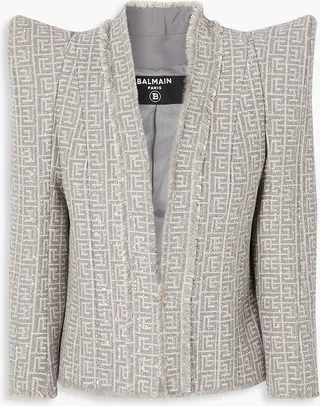 Fringed sequin-embellished tweed blazer