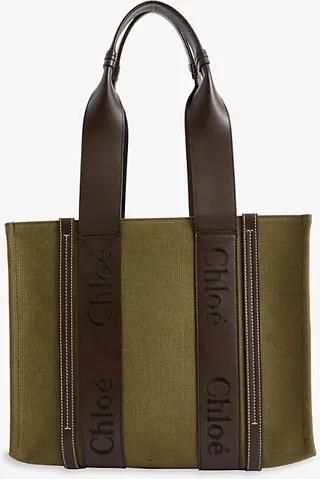 Womens Warm Green Woody Woven Tote bag