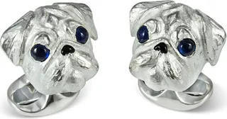 Deakin & Francis - Deakin & Francis Sterling Silver Pug Dog Cufflinks With Sapphire Eyes