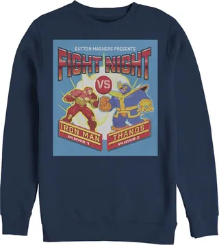 Men's Marvel Pixel Fight Night Iron Man Arcade Sweatshirt - Navy Blue - 3X Large