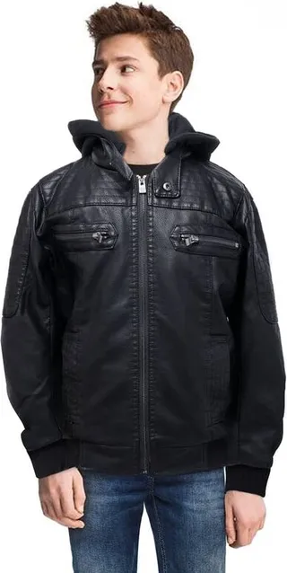 X RAY Boys Motorcycle Pu Leather Jeans With Hoodie - Black