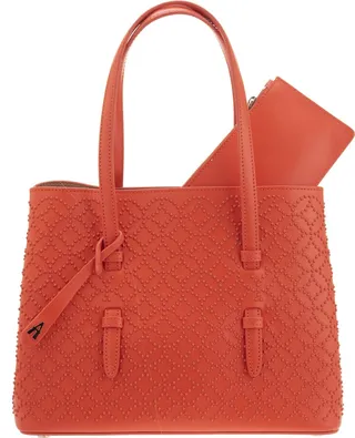 Medium Orange Shopping Bag With Geometric Pattern Of Micro Studs