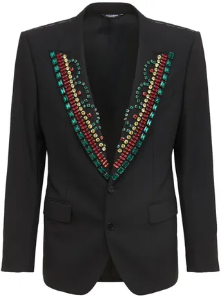 Embellished single breast wool jacket