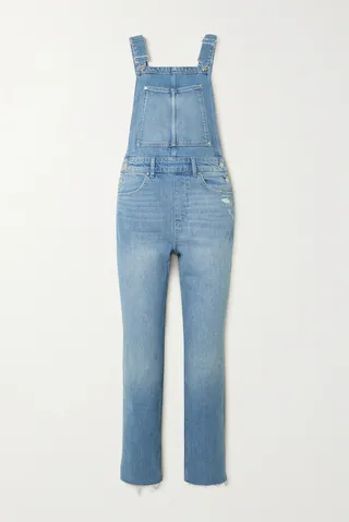 PAIGE - Noella Cropped Distressed Denim Overalls - Blue