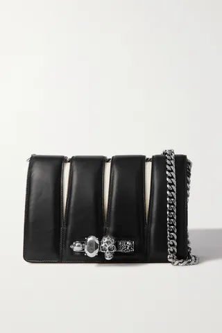 Alexander McQueen - Embellished Cut-out Two-tone Leather Shoulder Bag - Black