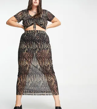 Reclaimed Vintage Inspired curve midi skirt in brown animal print - part of a set