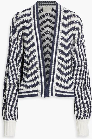 Landon striped open-knit cotton cardigan