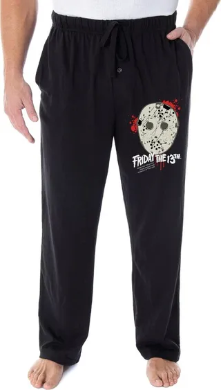 Friday The 13th Men's Jason Voorhees Hockey Mask Loungewear Pajama Pants (SM) Black