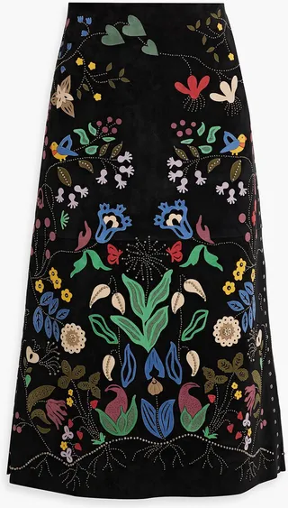 Embellished suede midi skirt